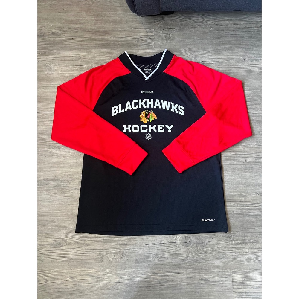 Reebok Men's Chicago Blackhawks PlayDry Long Sleeve Warm Up Size L